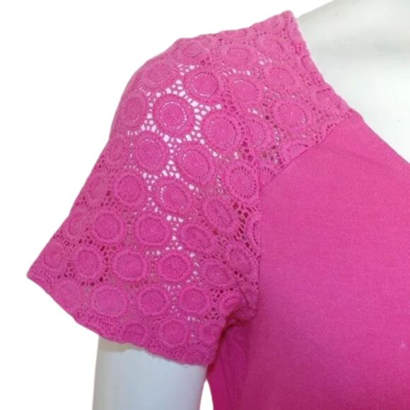 TOMMY BAHAMA Dress, M, Pink, Crochet Neck/hem, Short sleeves, Solid, Scoop neck - Picture 2 of 13